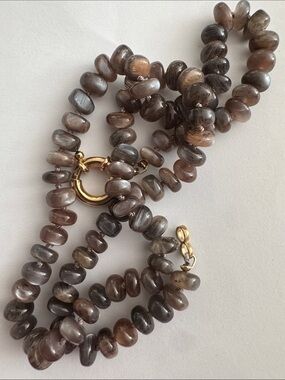 Brown moonstone gemstone Beaded Necklace. Rich color variations show nicely.